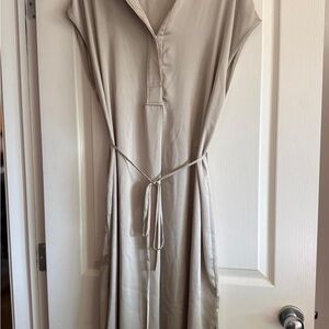 H&M Beige Midi Dress with Belted Waist